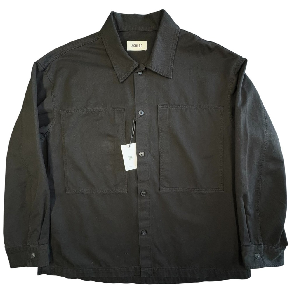 AGOLDE Rhode Denim Overshirt Mens M Black Solid Cotton Button Up Jacket USA NWT